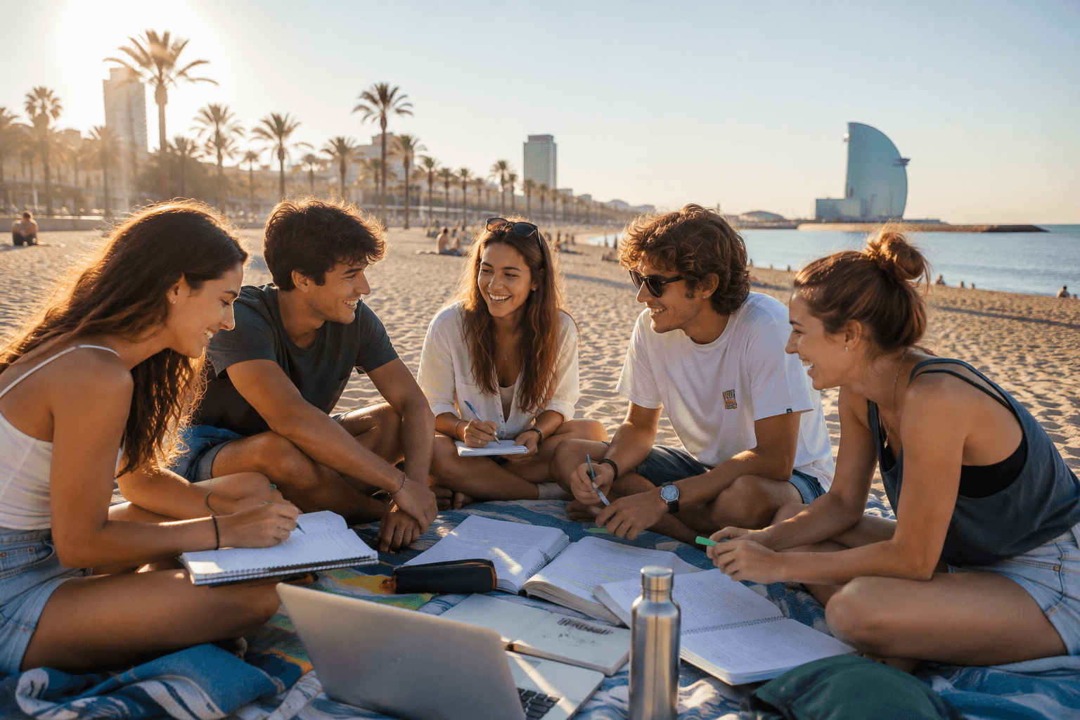 Groupe d'étudiants internationaux profitant de leur vie étudiante en Espagne